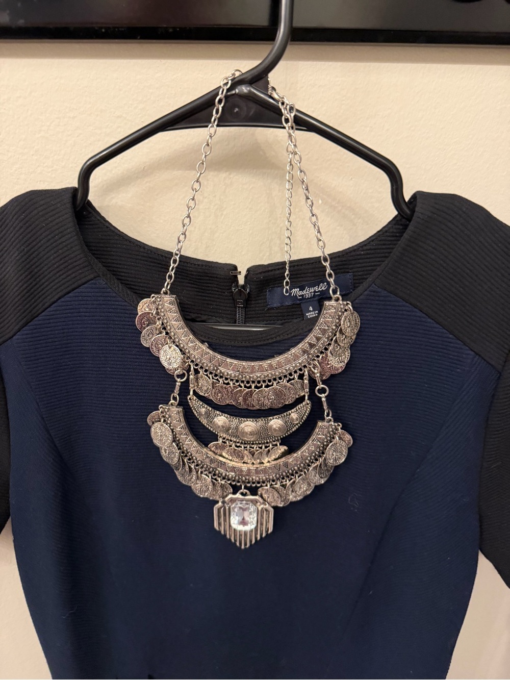 Silver Multi-Layer Coin Bib Necklace